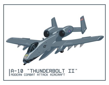 Modern combat subsonic armored jet attack aircraft - A-10 Thunderbolt II. Isolated combat military plane.