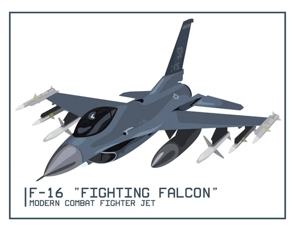 Colorful Supersonic Fighting Falcon Fighter Jet Modern Combat Aviation — Archivo Imágenes Vectoriales