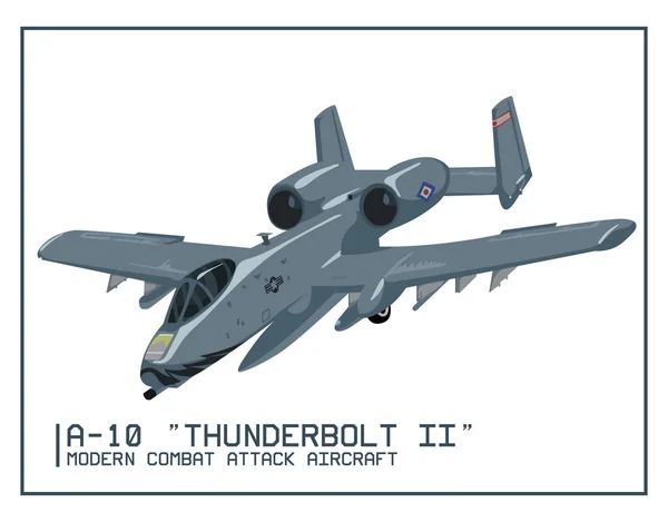 Современный Боевой Дозвуковой Бронированный Реактивный Штурмовик Thunderbolt Изолированный Боевой Самолёт — стоковый вектор