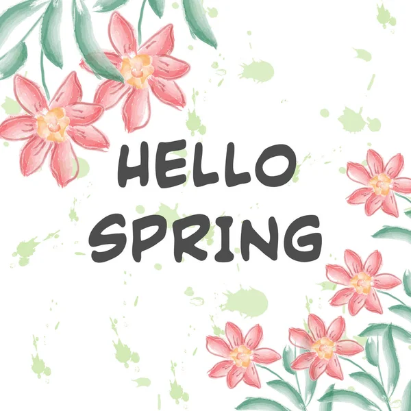 Bahar vektör tasarımı. Bahar yazı çiçekler ve yeşil dübelli