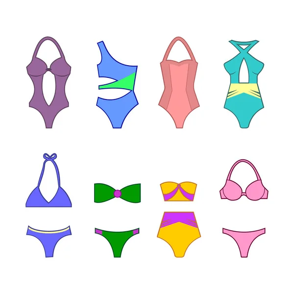 Set Women Swimsuit Isolated White Background Swimwear Bikini Swimwear Vector — Stockový vektor