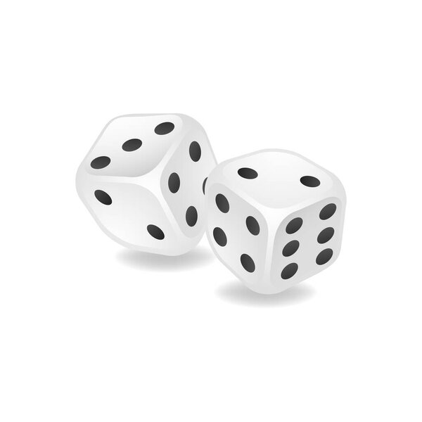 Vector illustration of white realistic game dice icon in flight closeup isolated on white background.