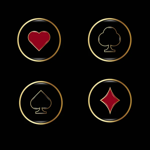 Set Poker Casino Icons Suit Golden Deck Playing Cards Gold — Vector de stock