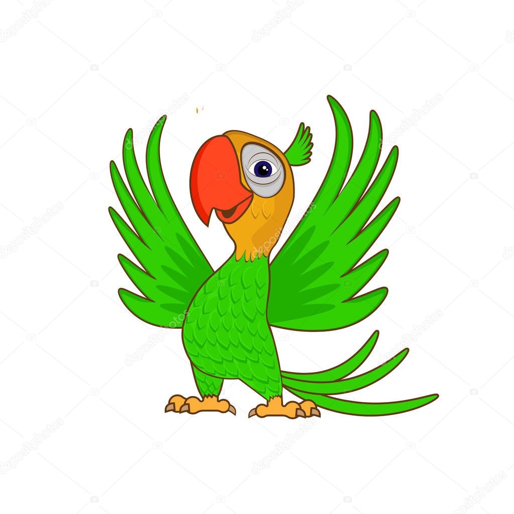 Cute parrot bird cartoon, vector illustration isolated on white background