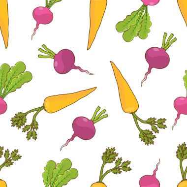 Seamless kitchen background of vegetables. Beautiful background. Vector illustration. Endless texture can be used for printing onto fabric and paper or scrap booking