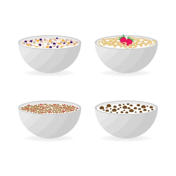 Healthy Breakfast Concept Vector Colorful Illustration Bowls Breakfast Cereal Different — ストックベクタ