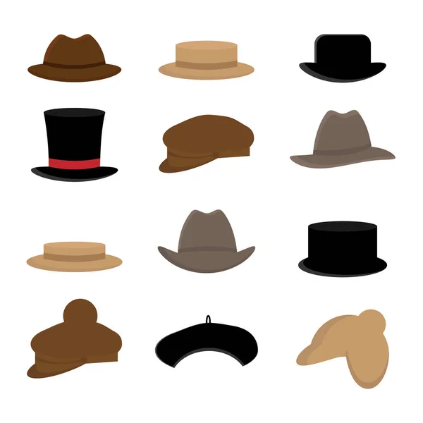 Collection Stylish Men Hats Various Types —  Vetores de Stock