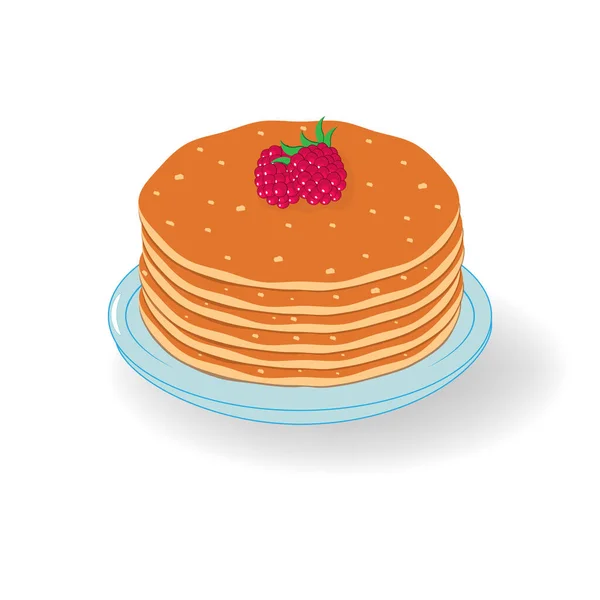 Pancakes Lampone Isolato Bianco Sfondo Vettoriale — Vettoriale Stock
