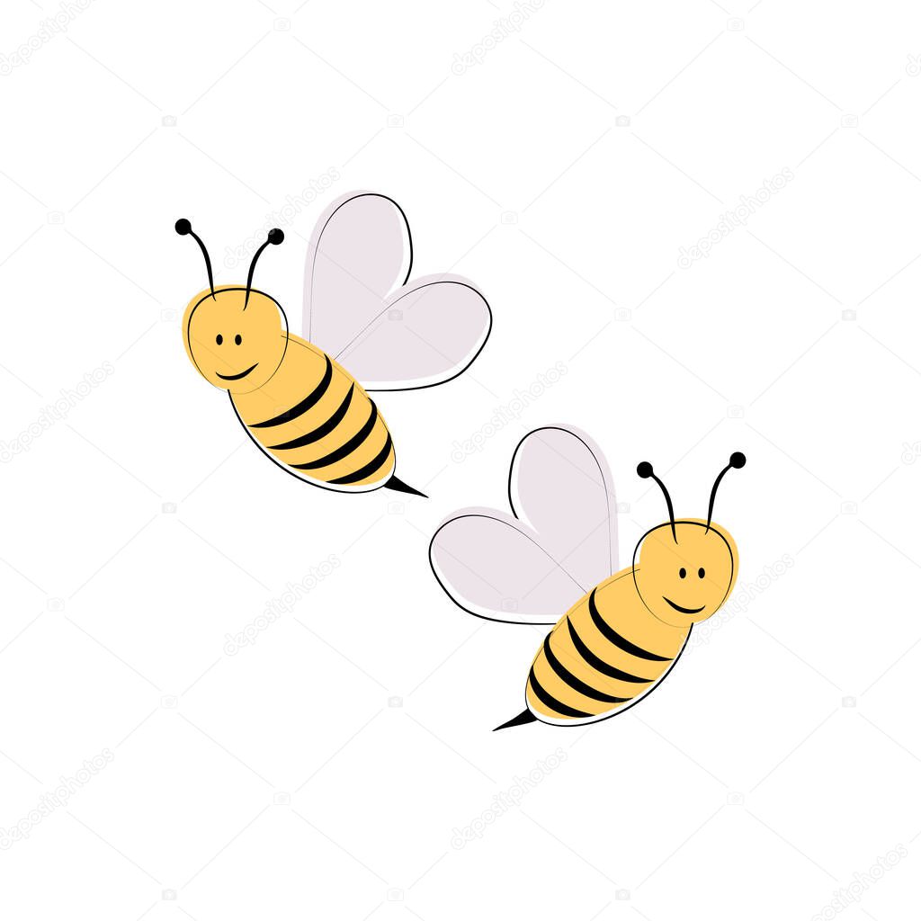 Cute bees isolated on white background, vector illustration