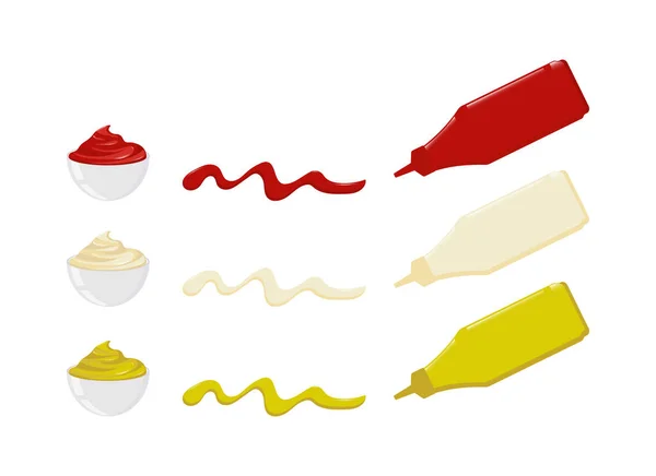 Icono Salsa Mayonesa Mostaza Ketchup Salsa Picante Envasada Botella Plástico — Archivo Imágenes Vectoriales