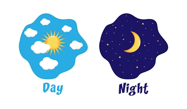 Gün gece kavramı, güneş ve ay, gün gece simge vektör çizim düz tasarım
