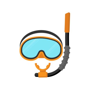Turuncu dalış maskesi, şnorkel, yüzme ekipmanları, tüplü dalış, vektör illüstrasyonu