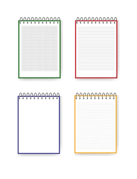 Cuaderno Realista Con Hojas Cuadradas Lineales Conjunto Bloc Notas Diferentes — Vector de stock