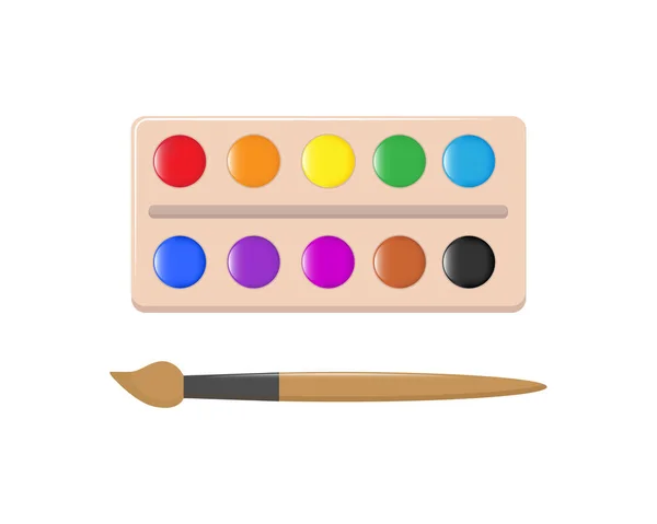 Akvarelové Barvy Krabici Štětec Výtvarné Potřeby Štětce Akvarel Kreslení Kreativních — Stockový vektor