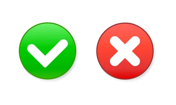 Marcar Iconos Verificación Rojo Verde Botón Vector Ilustración — Vector de stock