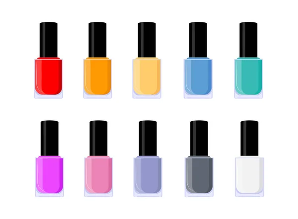 Colección Esmalte Uñas Dibujos Animados Multicolor Solución Higiene Manos Ilustración — Vector de stock