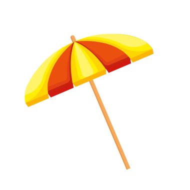 Plaj şemsiyesi Sarı ve kırmızı şemsiye izole edilmiş. Vektör