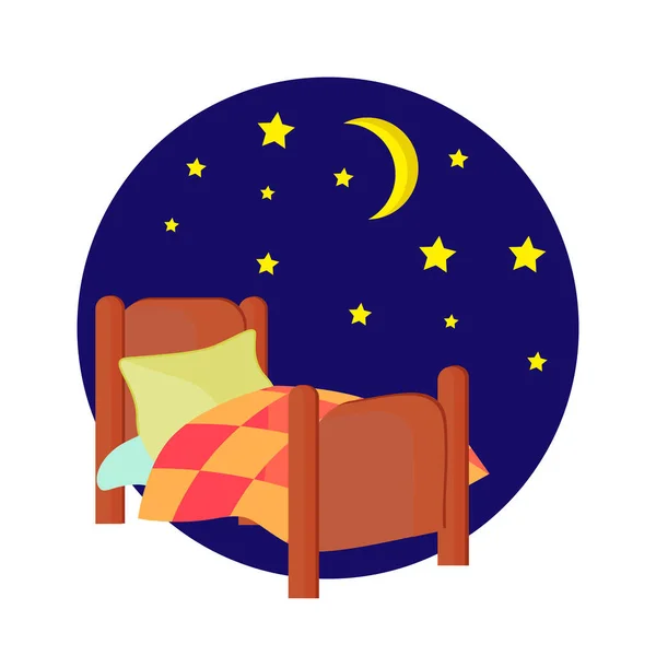 Cama Noite Lua Crescente Estrela Ilustração Vetorial — Vetor de Stock