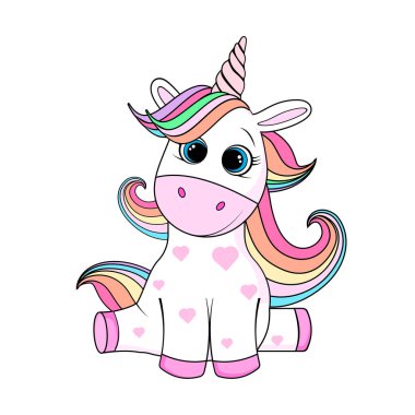Beyaz arka planda tek boynuzlu at çizilmiş şirin bir el.