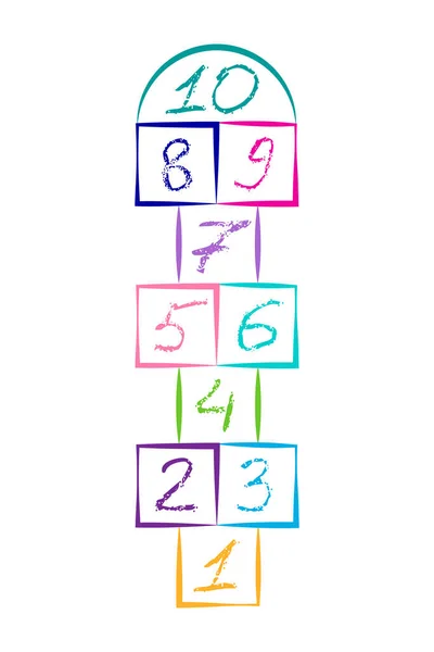 Çocuk sokak oyunu. numaraları ile oyun alanı. hopscotch oyunu ile illüstrasyon