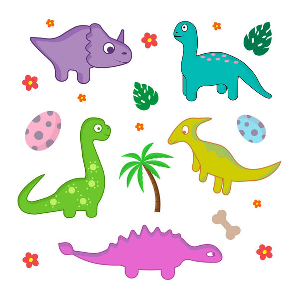 set of kids illustrations of dinosaurs vector illustration design