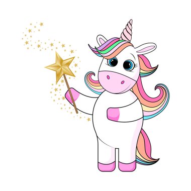 Şirin tek boynuzlu atın portresi. Tasarımın için güzel bir resim. Çocuk geçmişi. Sihirli midilli