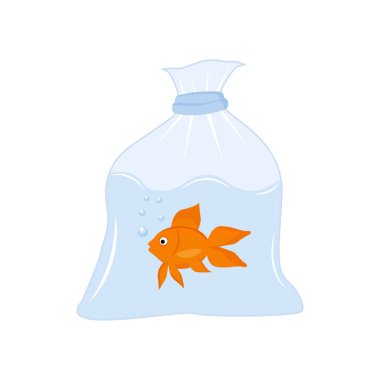 Plastik torba taşıyıcı izole edilmiş karikatür balığı