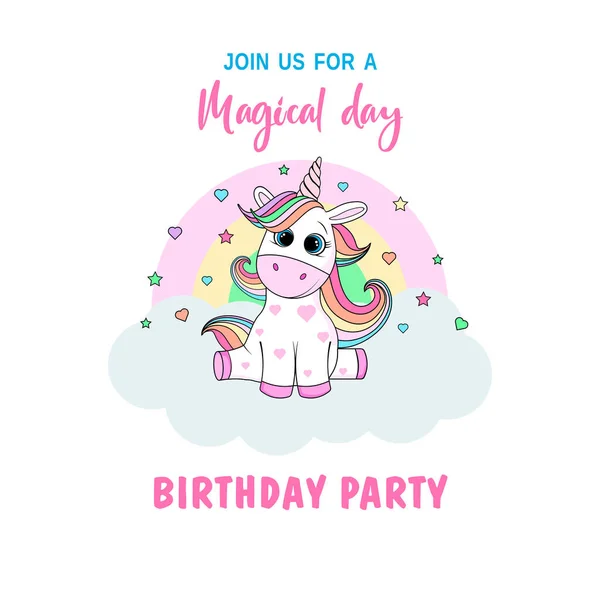 Convite Festa Aniversário Com Bebê Unicorn Vector —  Vetores de Stock