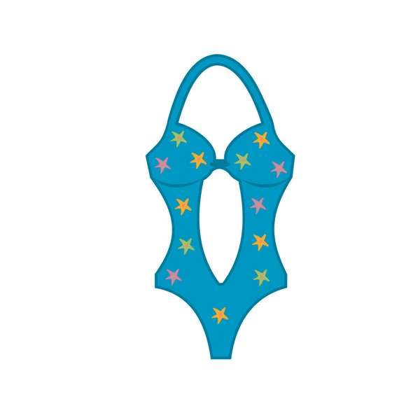 Einteiliger Badeanzug Für Frauen Moderne Blaue Badebekleidung Mit Buntem Muster — Stockvektor