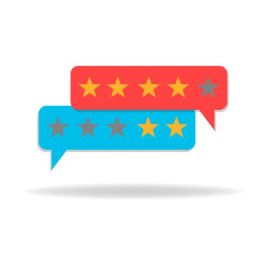 Müşteri geribildirim kavramı. Yıldız derecesi. Olumsuz ya da pozitif. Vektör