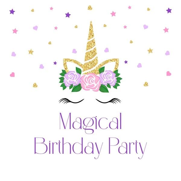 Birthday Invitation Unicorn Pink Glitte — Vector de stoc