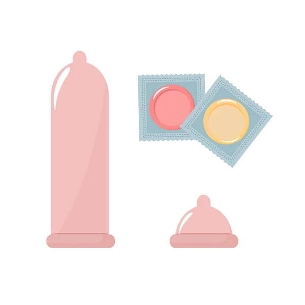 Condom Packages Vector Flat Illustration — Stock Vector