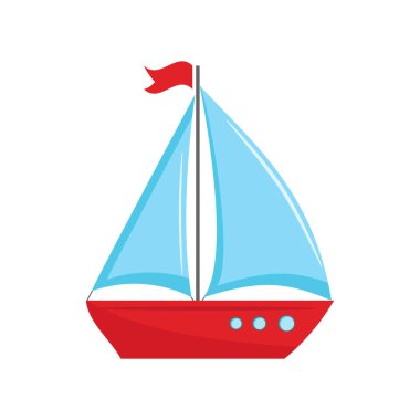 Beyaz arkaplanda izole edilmiş su dalgaları üzerinde bir yelkenli.