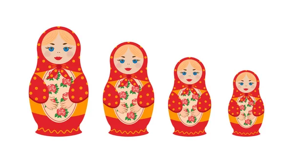 Matryoshkaロシアのネスト人形のセット ロシアの伝統文化 フォーク バブーシュカ人形 手描きベクトルイラスト — ストックベクタ
