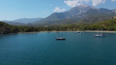 flight over a beautiful clean beach in Turkey Kemer