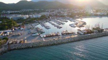 flight over the Marina where near the yachts.Turkey Kemer