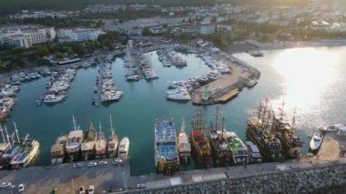 flight over the Marina near the yachts.