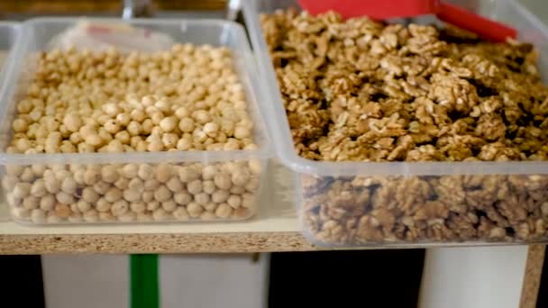 Showcase Various Nuts Oriental Bazaar Georgian Market High Quality Footage — Stock Video