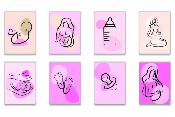 Set Pictures Pregnancy Motherhood Illustration Vector — стоковый вектор