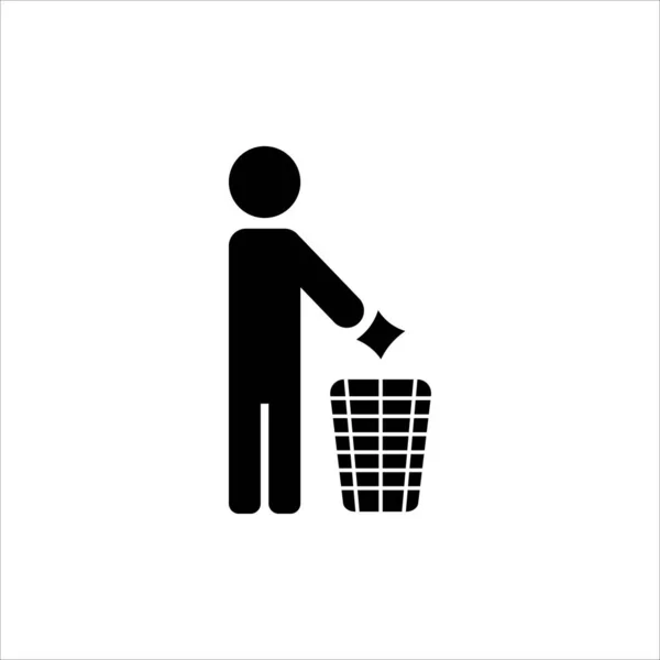 Hombre Arroja Basura Icono Papelera Vector Ilustración Símbolo — Vector de stock