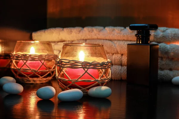 Spa Candles Give Relaxation Oils Creams Give Massages Sell Cosmetic — Stock Photo, Image