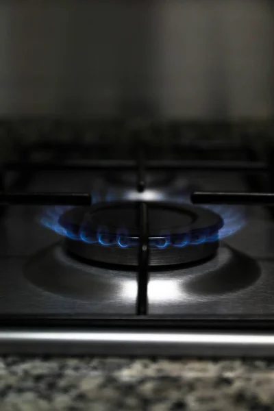 Gas Stove Some Stoves Lit Match Fire Cook Good Meal — Stock Photo, Image