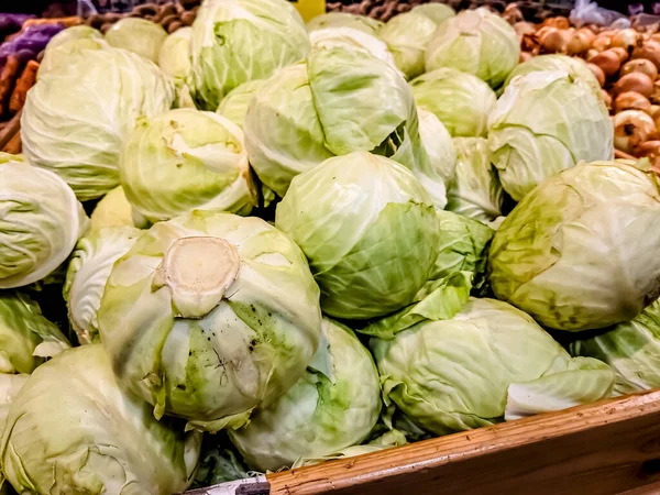 Fresh Fruits White Cabbage Box Store — стоковое фото