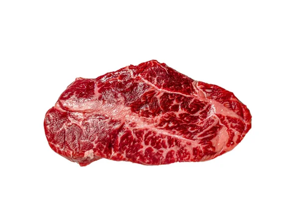 Top Blade Marhahúsból Készült Steak Fehér Alapon Fekszik Elszigetelt — Stock Fotó
