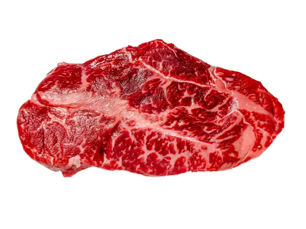 一个顶部刀片牛排由大理石牛肉躺在一个白色的背景 被隔离了 — 图库照片