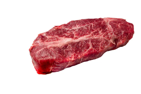 Bife Top Blade Feito Carne Vaca Marmorizada Está Fundo Branco — Fotografia de Stock