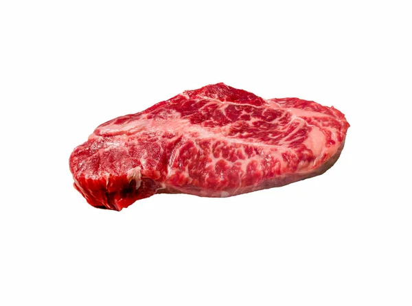 Bife Top Blade Feito Carne Vaca Marmorizada Está Fundo Branco — Fotografia de Stock