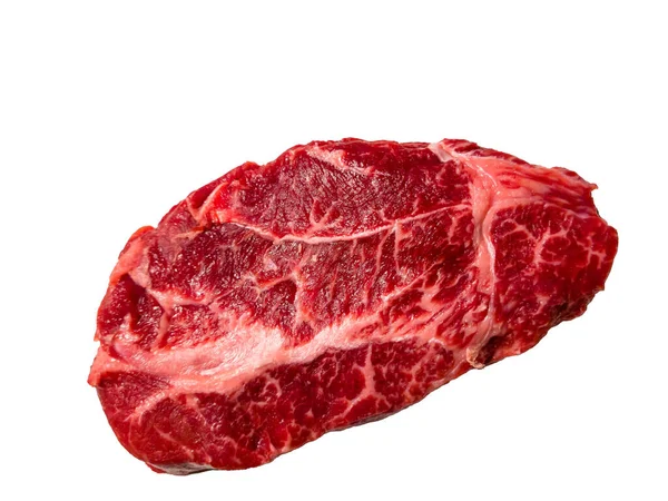 Bife Top Blade Feito Carne Vaca Marmorizada Está Fundo Branco — Fotografia de Stock