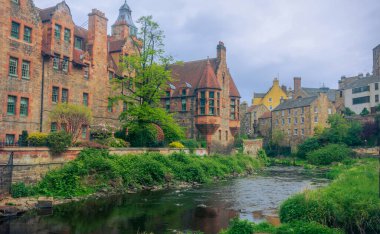 Dean Village, Edinburgh, İskoçya, İngiltere, Dean Village 'ın güzel bir manzarası, seçici odaklanma