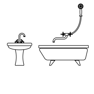 Bathroom accessories icon. Modern bathroom in flat style. Simple graphic design element for templates and web site. Vector illustration